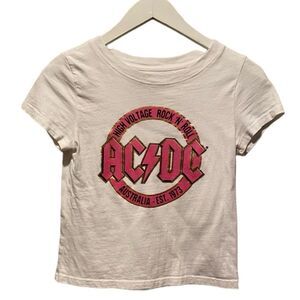 ACDC T-shirt white pink‎ girls size 11/12 white pink rock band tee